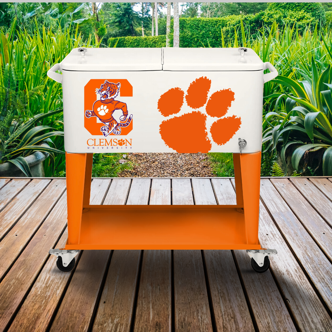 Custom Clemson Tigers Cooler - 80 qt Metal Vintage Rolling Cart